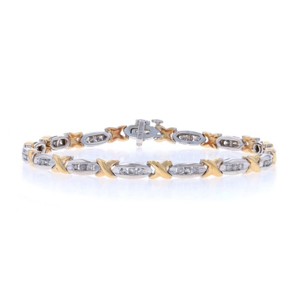 White Gold Diamond Link Bracelet 7 1/4" -14k Round Brilliant 1.00ctw Channel Set